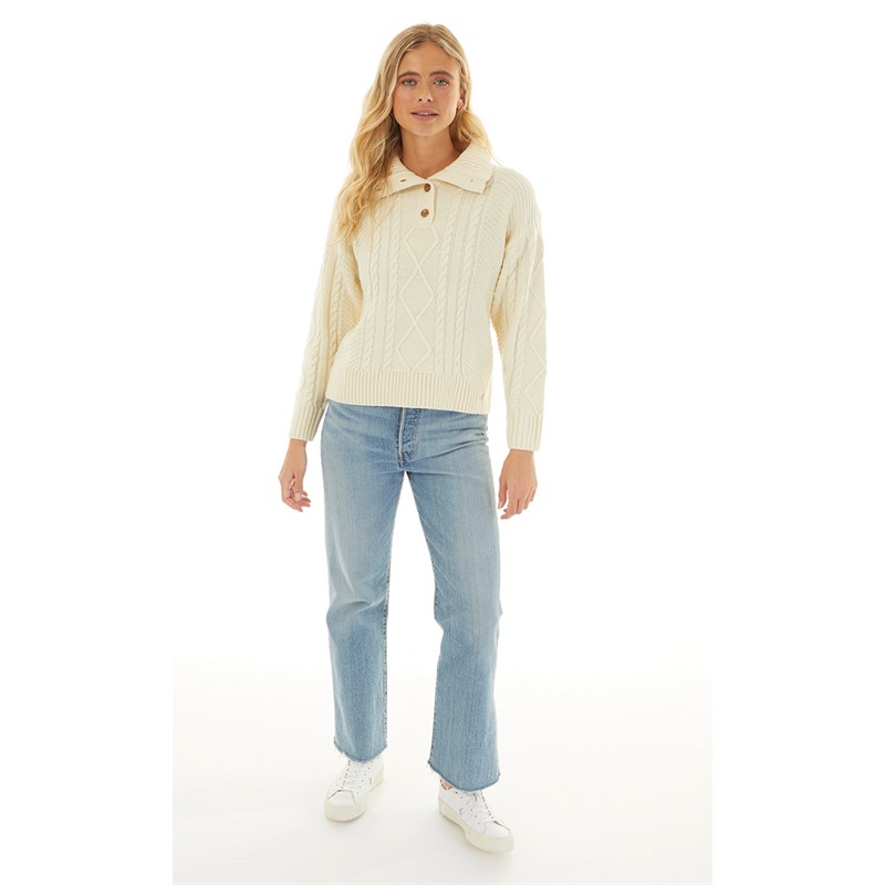 Crew Clothing Womens Button Neck Cable Jumper Papyrus