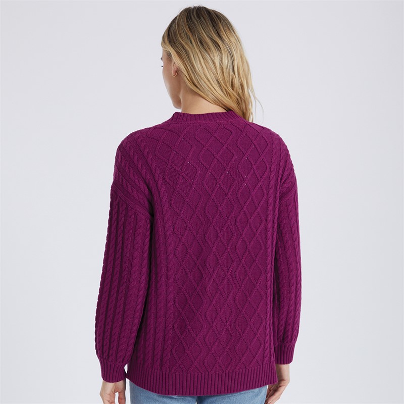 Crew Clothing Womens Cable Cardigan Mulberry