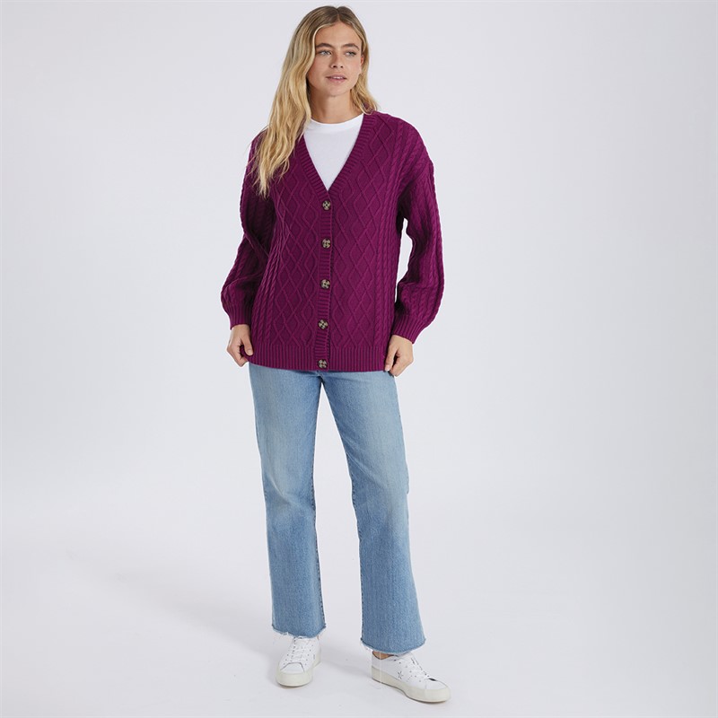 Crew Clothing Womens Cable Cardigan Mulberry