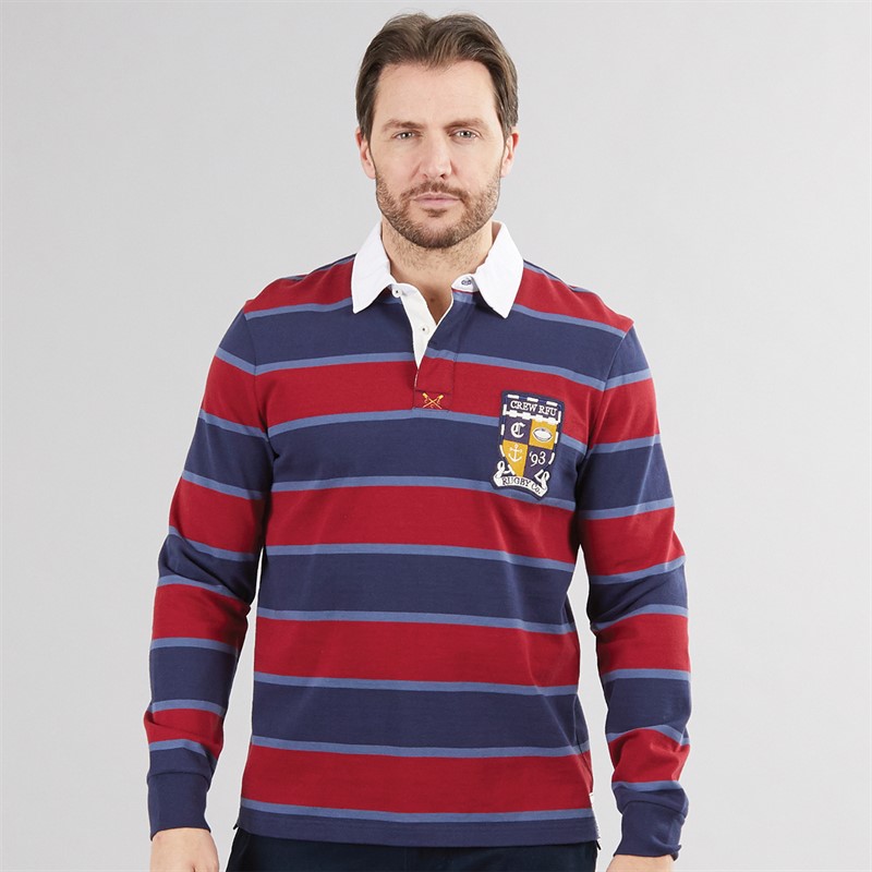 Crew Clothing Mens Rugby Shirt Biking Red/Navy Vintage