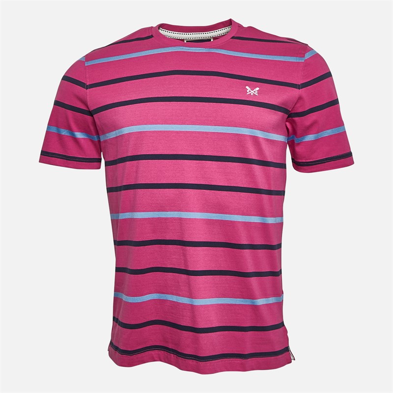 Crew Clothing Mens Stripe T-Shirt White/Dark Blue/Pink Lady