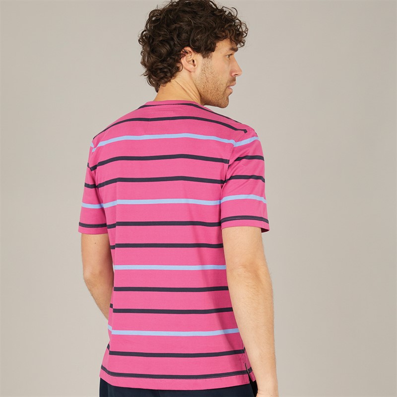 Crew Clothing Mens Stripe T-Shirt White/Dark Blue/Pink Lady