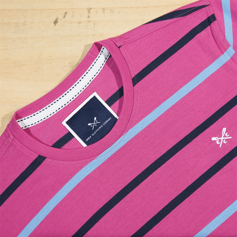 Crew Clothing Mens Stripe T-Shirt White/Dark Blue/Pink Lady