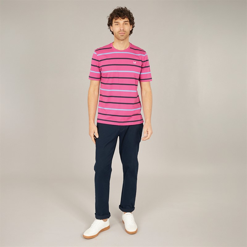Crew Clothing Mens Stripe T-Shirt White/Dark Blue/Pink Lady