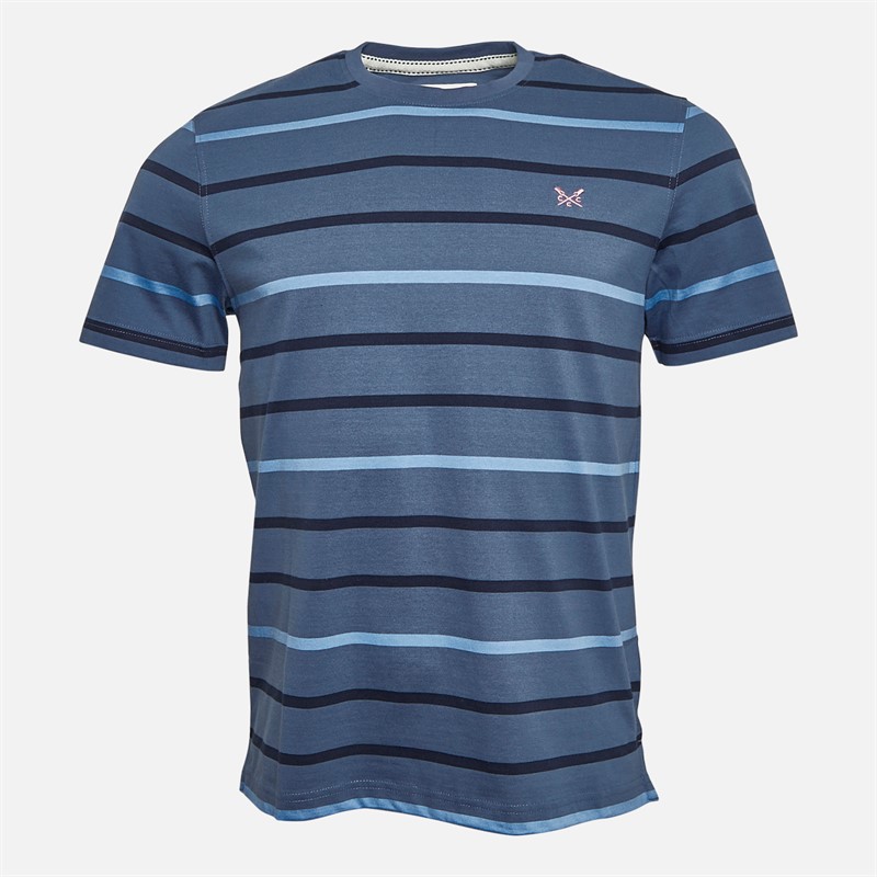 Crew Clothing Mens Stripe T-Shirt Dark Blue/Victoria Blue/White