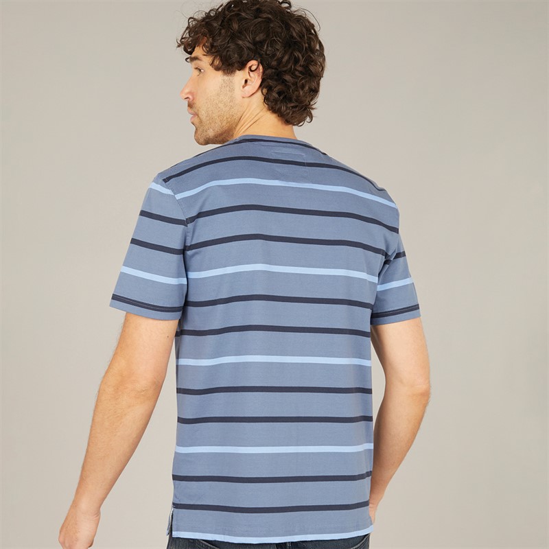 Crew Clothing Mens Stripe T-Shirt Dark Blue/Victoria Blue/White