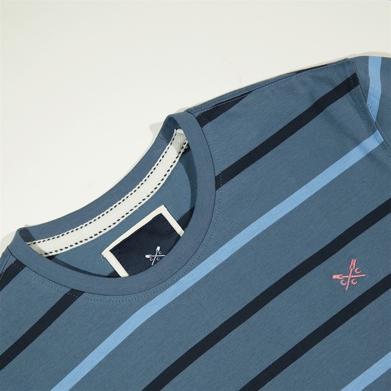 Crew Clothing Mens Stripe T-Shirt Dark Blue/Victoria Blue/White