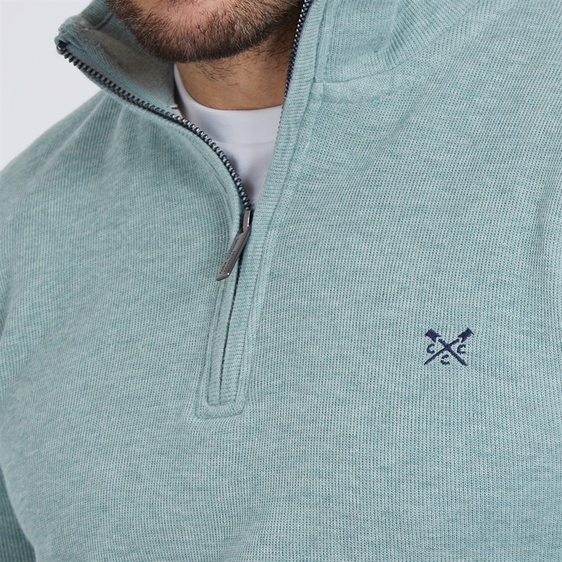 Crew Clothing Mens French Rib 1/2 Zip Sweatshirt Pine Green Marl