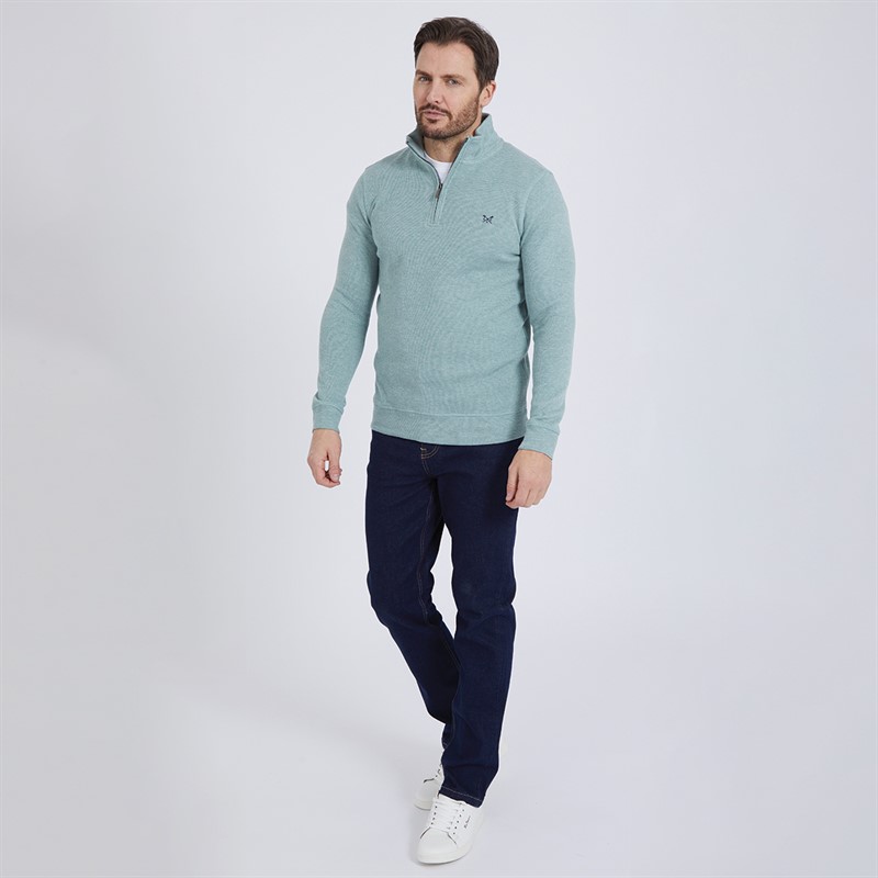 Crew Clothing Mens French Rib 1/2 Zip Sweatshirt Pine Green Marl