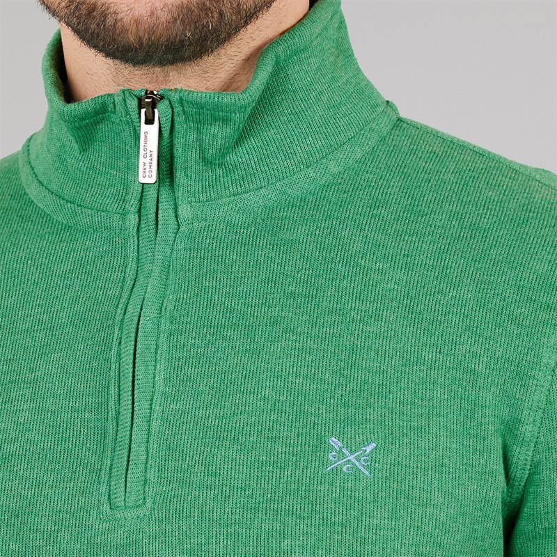 Crew Clothing Mens French Rib 1/2 Zip Sweatshirt Pine Green Marl