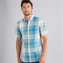 Crew Clothing Mens Short Sleeve Checked Shirt Pine Green/Cornflower/Pink Lady