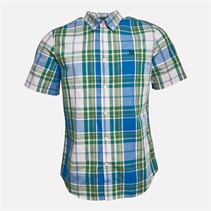 Crew Clothing Mens Short Sleeve Checked Shirt Pine Green/Cornflower/Pink Lady