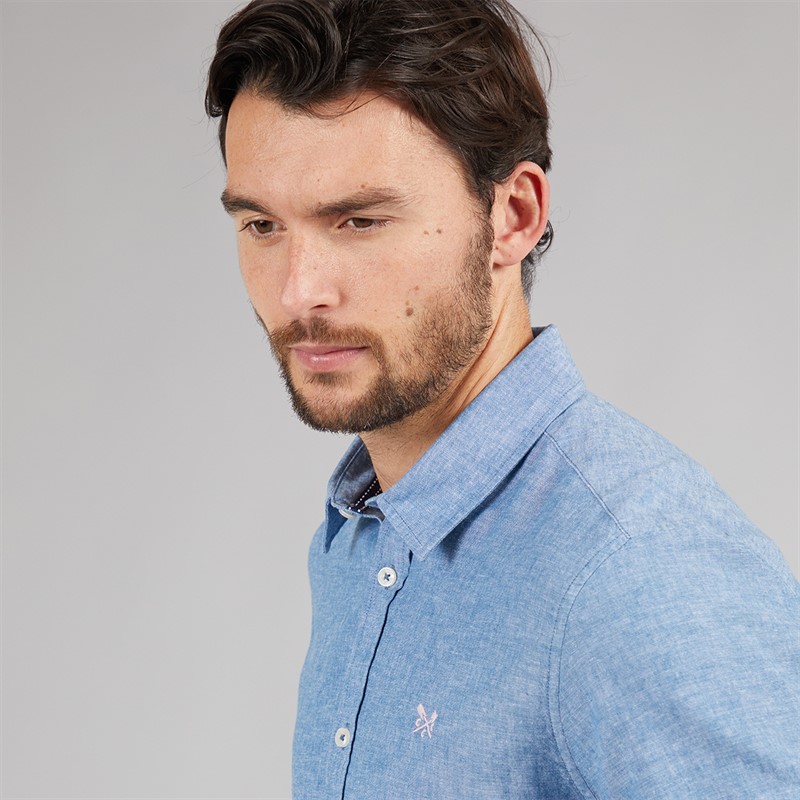 Crew Clothing Mens Linen Shirt Dark Blue/White