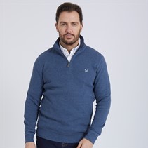 Crew Clothing Mens French Rib 1/2 Zip Sweatshirt Vintage Indigo Marl