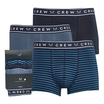 Crew Clothing Mens Three Pack Boxers Navy/Cadmium Stripe Navy Solid/Vintage Indigo Solid