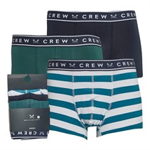 Crew Clothing Mens Three Pack Boxers Mosaic Marl/White Stripe/Deep Atlantic Solif/Mosaic Solid