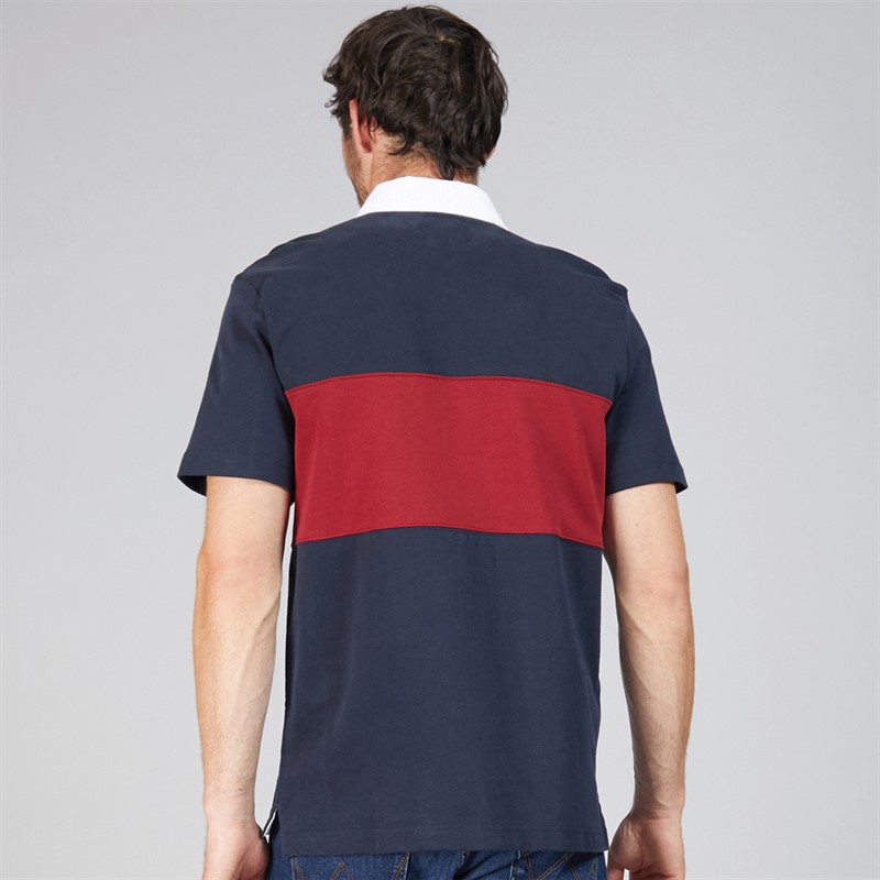 Crew Clothing Mens Short Sleeve Rugby Polo Navy/Biking Red