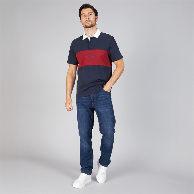 Crew Clothing Mens Short Sleeve Rugby Polo Navy/Biking Red