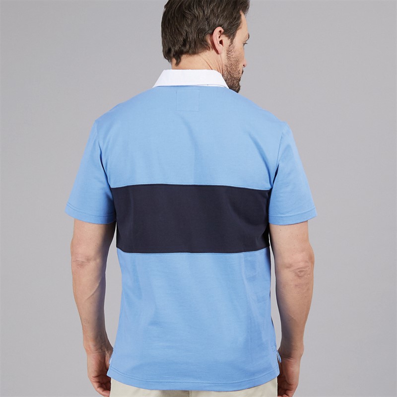 Crew Clothing Mens Short Sleeve Rugby Polo Shirt Cornflower Blue/Navy