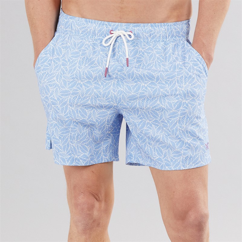 Crew Clothing Mens Leaf Swim Shorts Cornflower/White - Size L