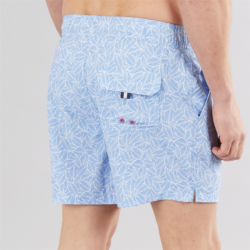 Crew Clothing Mens Leaf Swim Shorts Cornflower/White