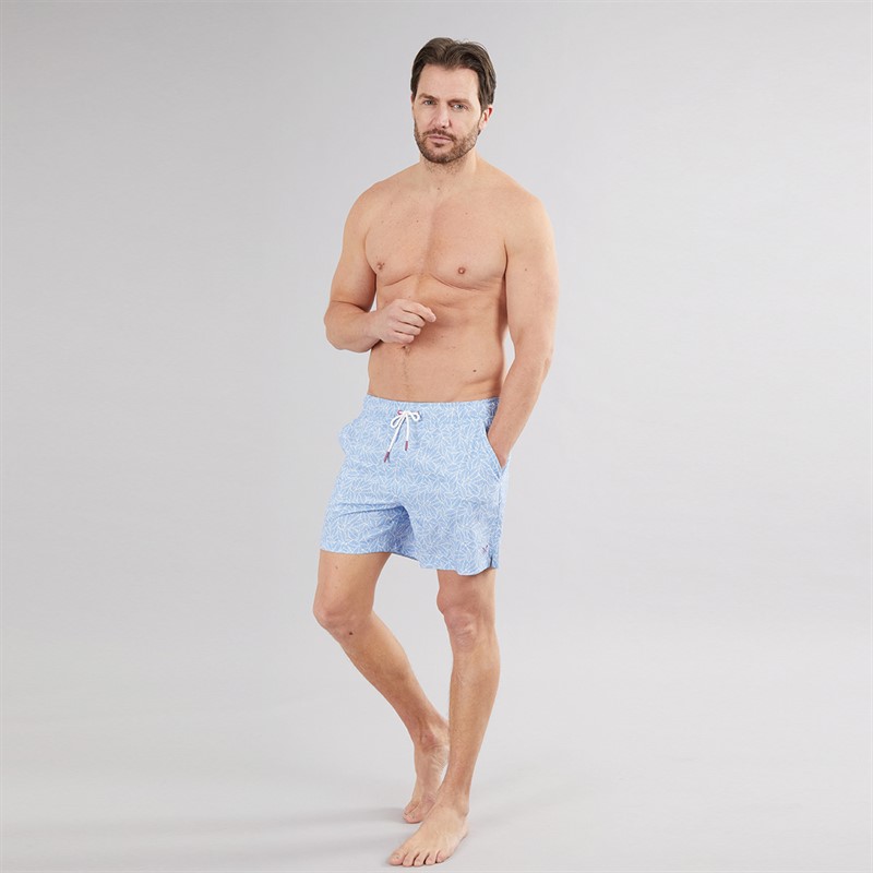 Crew Clothing Mens Leaf Swim Shorts Cornflower/White