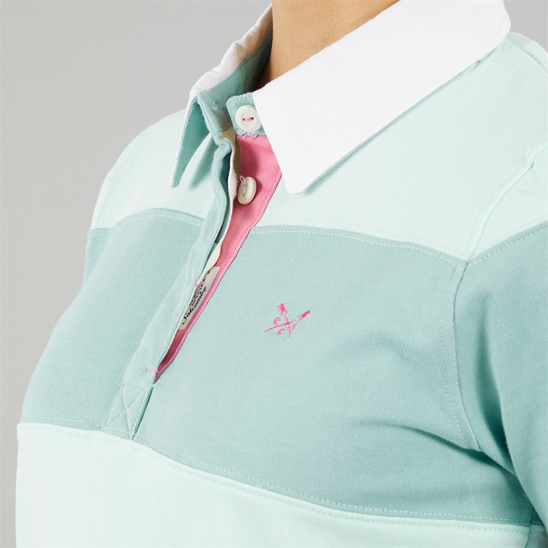 Crew Clothing Womens Short Sleeve Rugby Top Bleached Aqua/Aquarelle