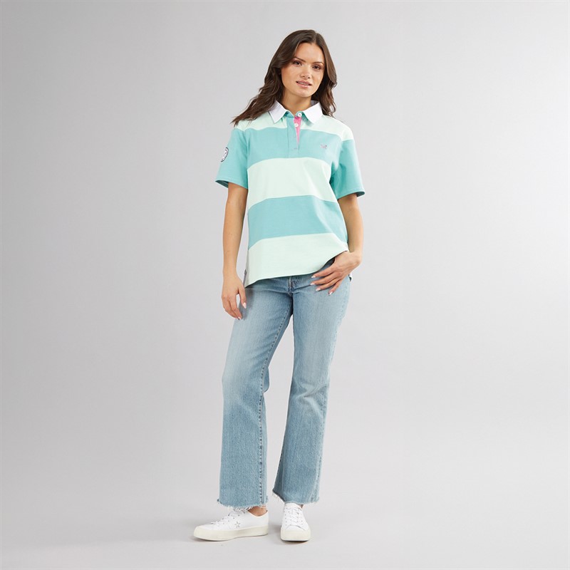 Crew Clothing Womens Short Sleeve Rugby Top Bleached Aqua/Aquarelle