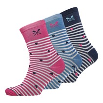 Crew Clothing Womens Three Pack Stripe Heart Socks Cornflower Blue/Heritage Navy/Super Pink