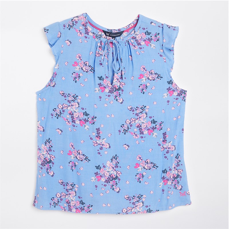 Crew Clothing Womens Tie Neck Blouse Cornflowerblue Print - Size 16