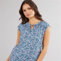 Crew Clothing Womens Tie Neck Blouse Cornflowerblue Print