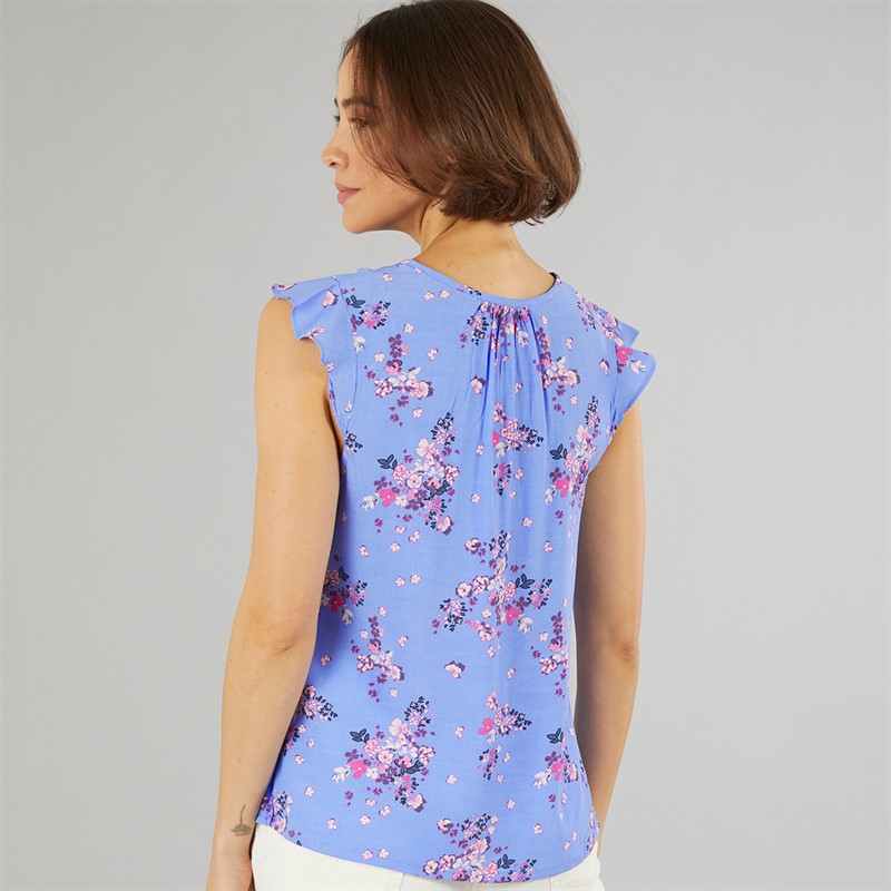 Crew Clothing Womens Tie Neck Blouse Cornflowerblue Print