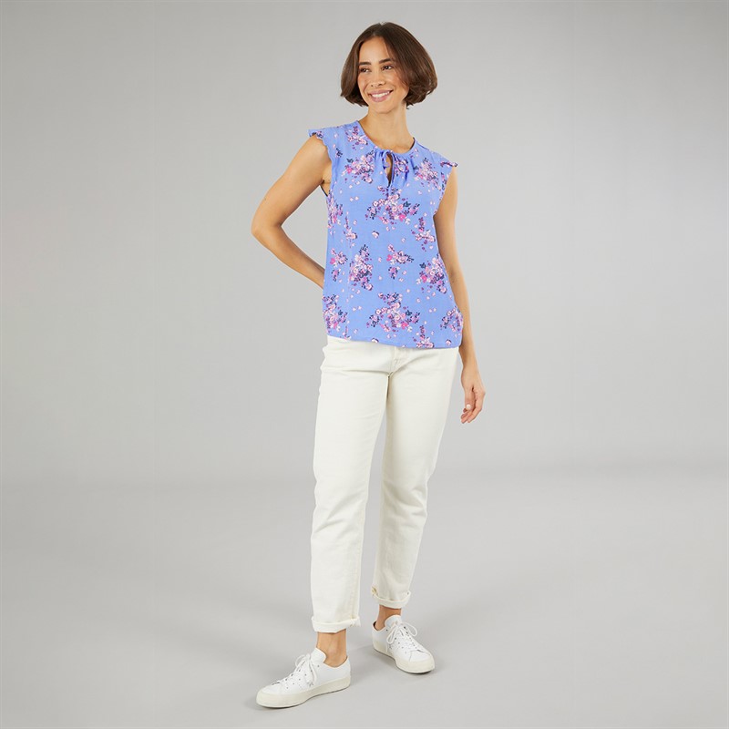 Crew Clothing Womens Tie Neck Blouse Cornflowerblue Print