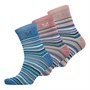 Crew Clothing Womens Three Pack Multi Stripe Socks Superpink/Cornflower Blue/Vanilla Cream/Yukka/Orchid Petal
