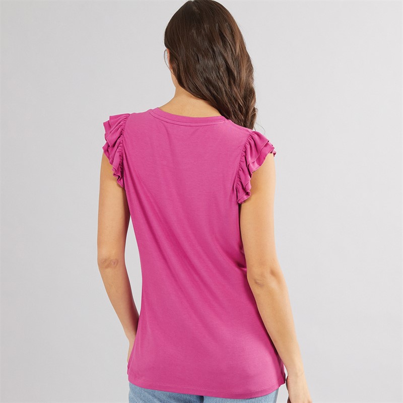 Crew Clothing Womens Modal Frill Sleeve Top Deep Orchid