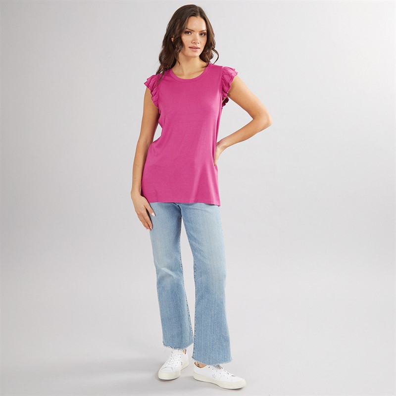 Crew Clothing Womens Modal Frill Sleeve Top Deep Orchid