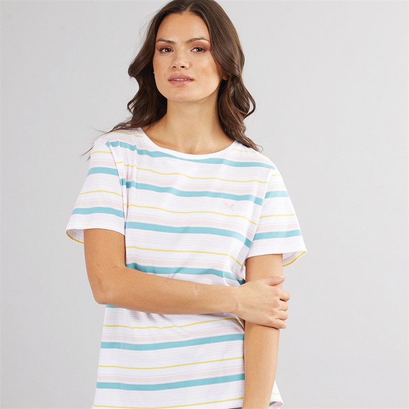Crew Clothing Womens Stripe T-Shirt Optic White/Multi - Size 10