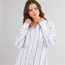 Crew Clothing Womens Linen Stripe Shirt Vintage Indigo/Optic White