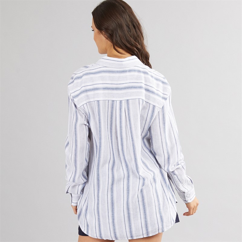 Crew Clothing Womens Linen Stripe Shirt Vintage Indigo/Optic White