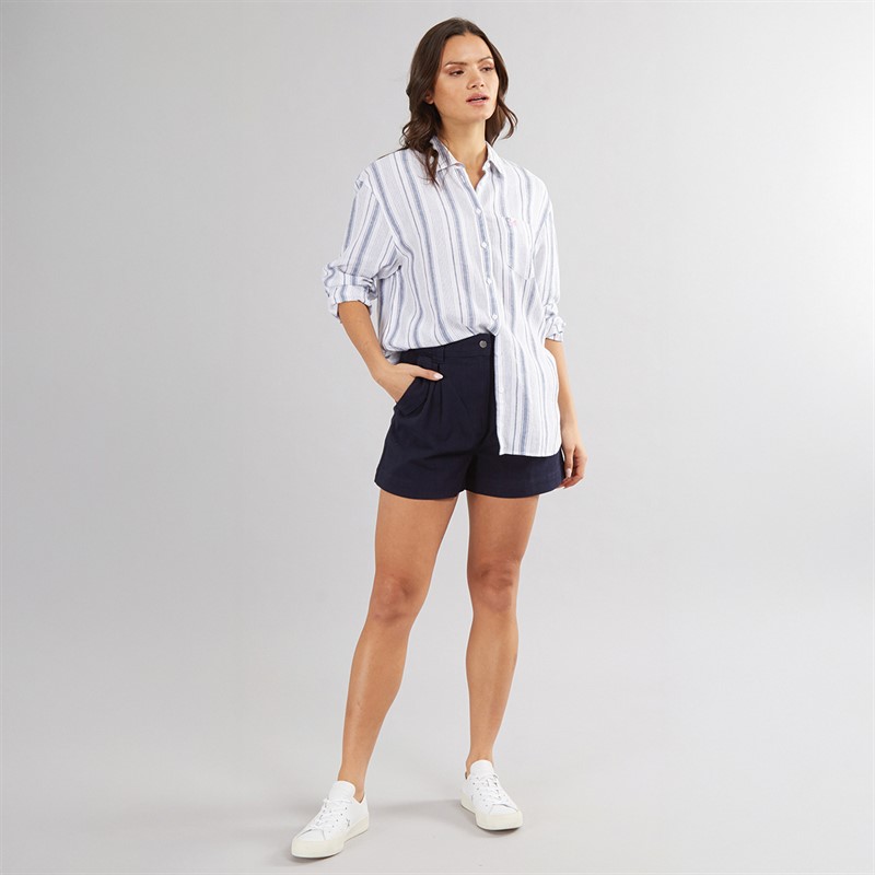 Crew Clothing Womens Linen Stripe Shirt Vintage Indigo/Optic White