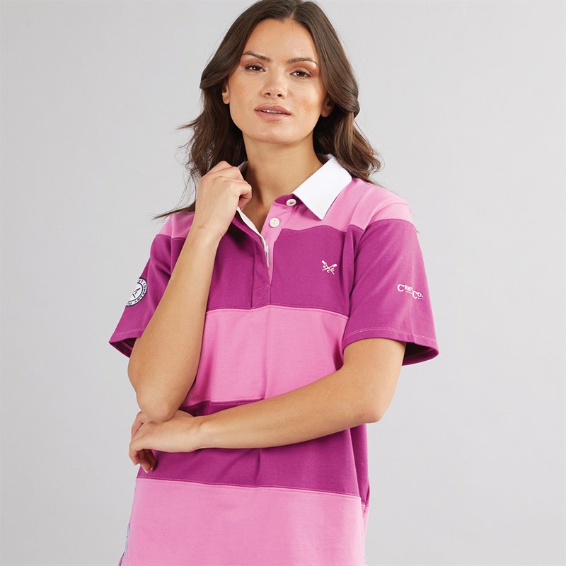 Crew Clothing Womens Short Sleeve Rugby Polo Super Pink/Deep Orchid - Size 18