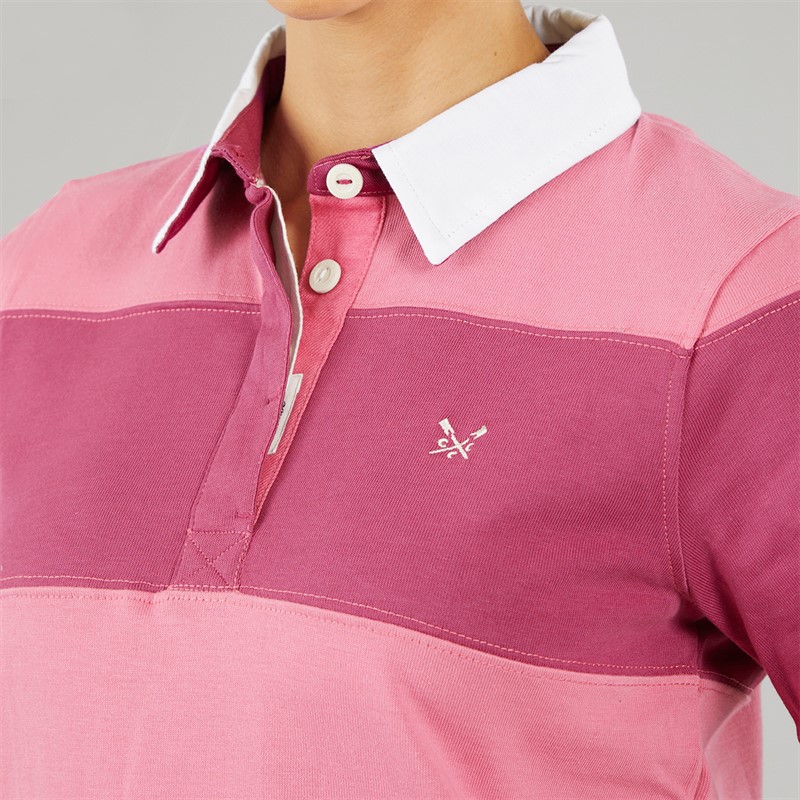Crew Clothing Womens Short Sleeve Rugby Polo Shirt Super Pink/Deep Orchid