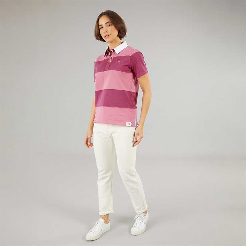 Crew Clothing Womens Short Sleeve Rugby Polo Shirt Super Pink/Deep Orchid