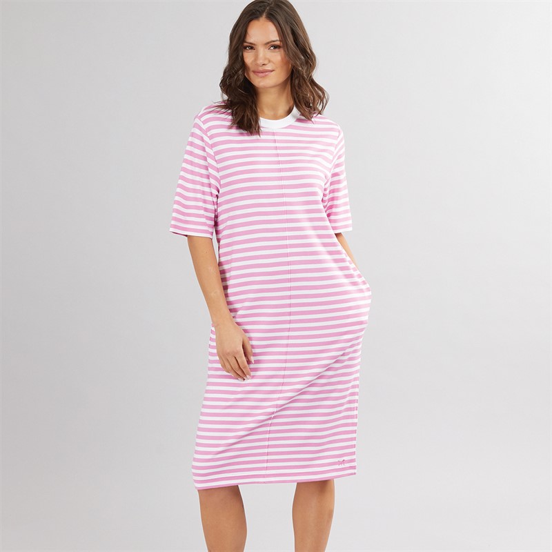 Crew Clothing Womens Ponte Jersey T-Shirt Dress Super Pink/White