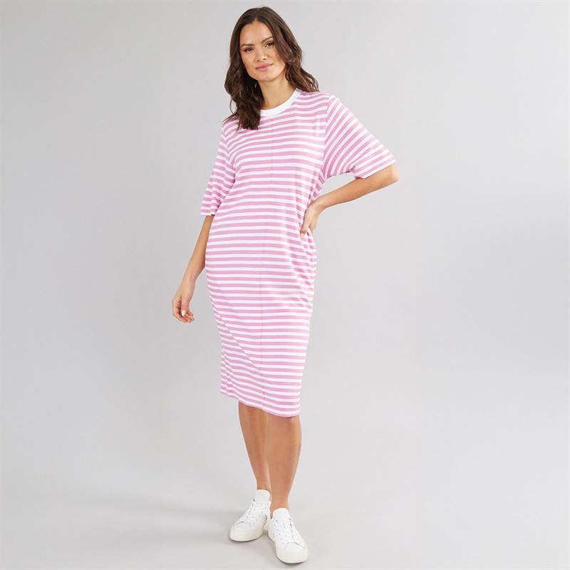 Crew Clothing Womens Ponte Jersey T-Shirt Dress Super Pink/White