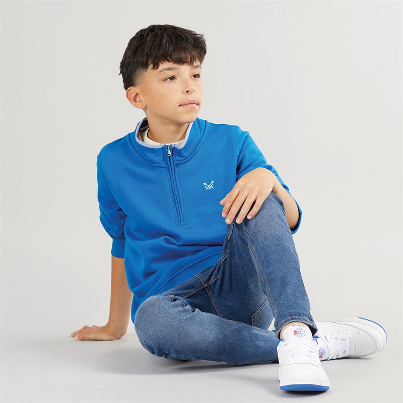 Crew Clothing Boys Classic Half Zip Sweatshirt Snorkel Blue
