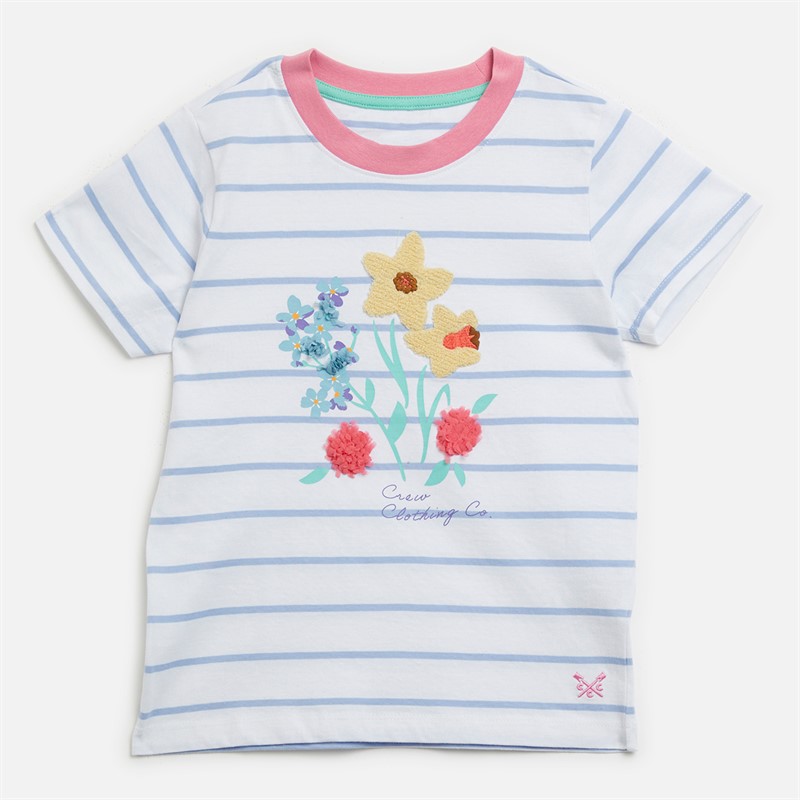 Crew Clothing Girls Graphic T-Shirt White/Blue Flowers
