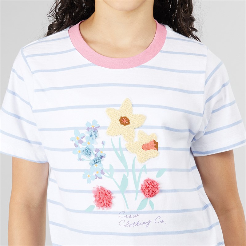Crew Clothing Girls Graphic T-Shirt White/Blue Flowers