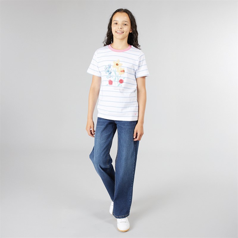 Crew Clothing Girls Graphic T-Shirt White/Blue Flowers