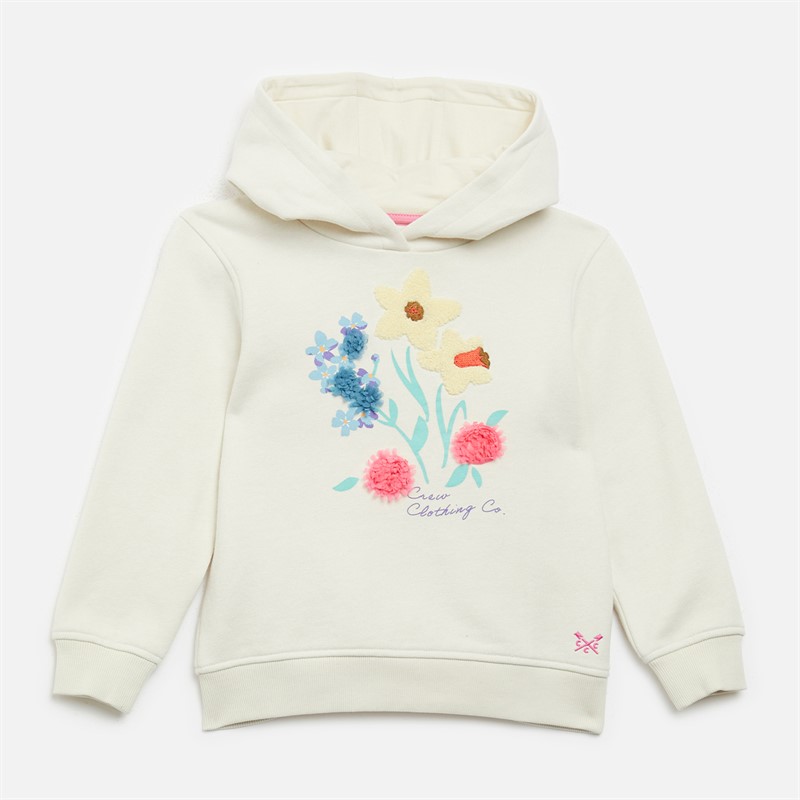 Crew Clothing Girls Botanical Applique Overhead Hoodie White Flowers